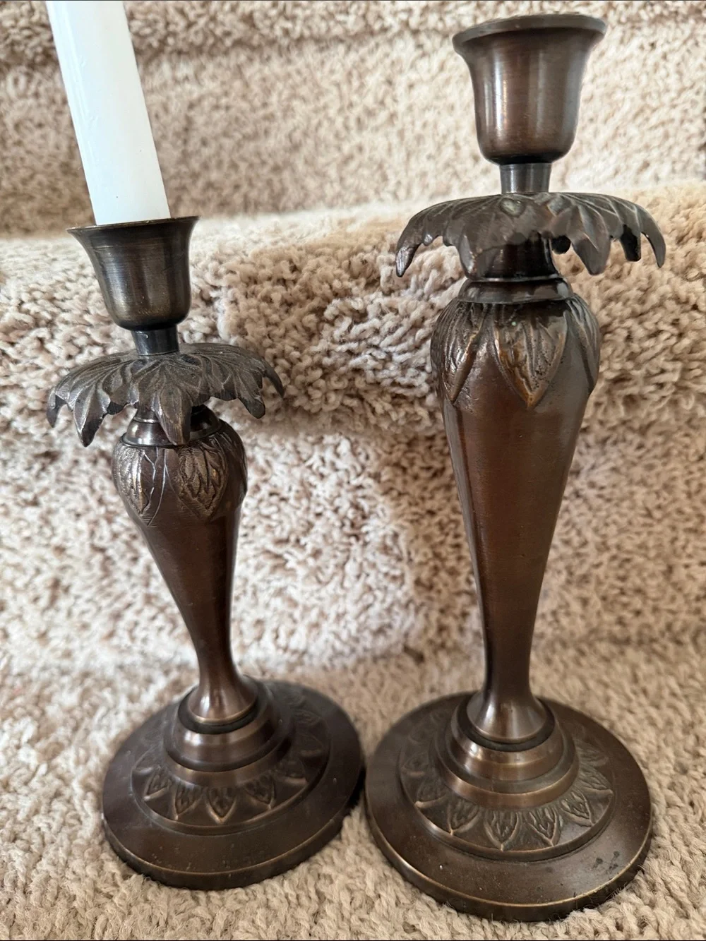 Antique-Style Bronze Candlestick Pair - Brown Decorative Home Accent
